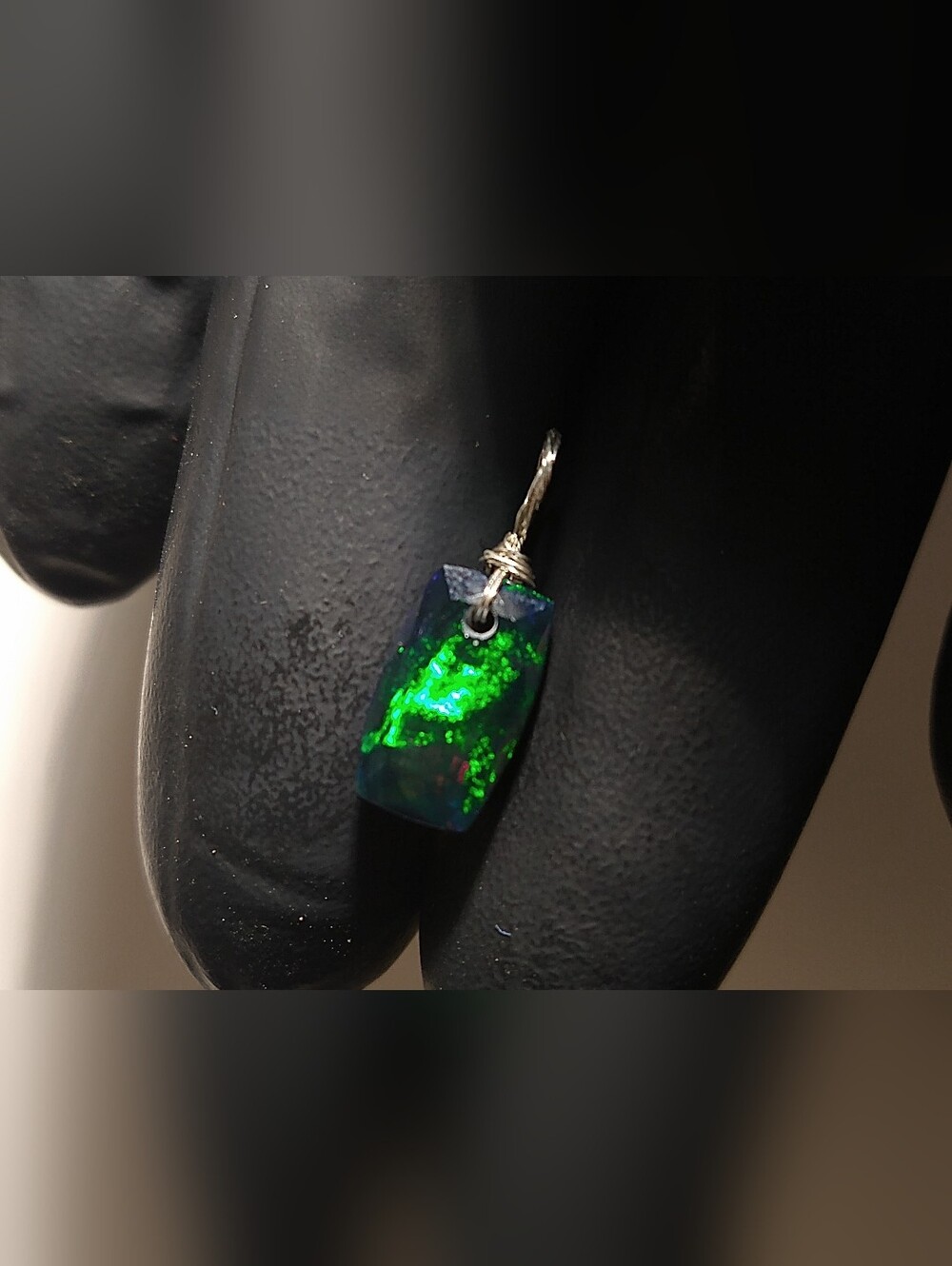 Beautiful Natural Faceted Smoked Black Opal Gemstone Sterling Silver Pendant